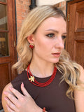 Red Coral Rhinestone Stud Earrings HE022 - FARRA