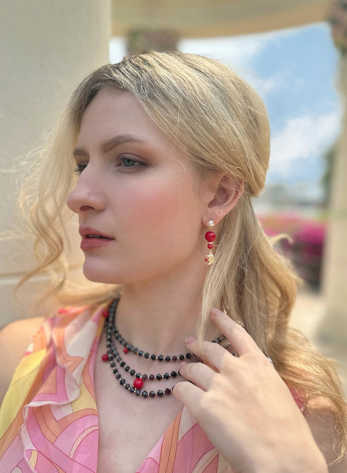 Red Coral With hedgehog Pendant Stud Earrings JE001 - FARRA