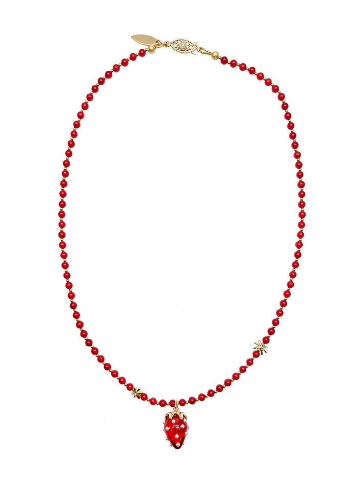 Red Coral With Strawberry Pendant Necklace JN005 - FARRA