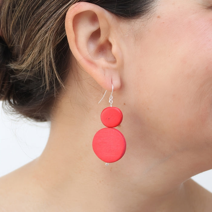 Red Double Bead Sarah Earrings