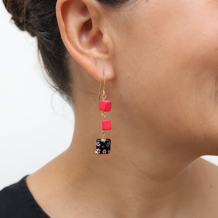 Red Floral Drop Earring - Sylca Designs - Chunky Jewelry