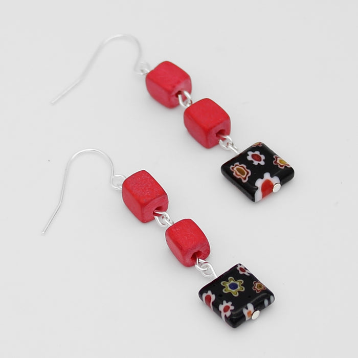 Red Floral Drop Earring - Sylca Designs - Chunky Jewelry