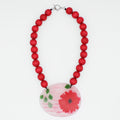 Red Flower Frosted Medallion Statement Necklace - Sylca Designs - Chunky Jewelry