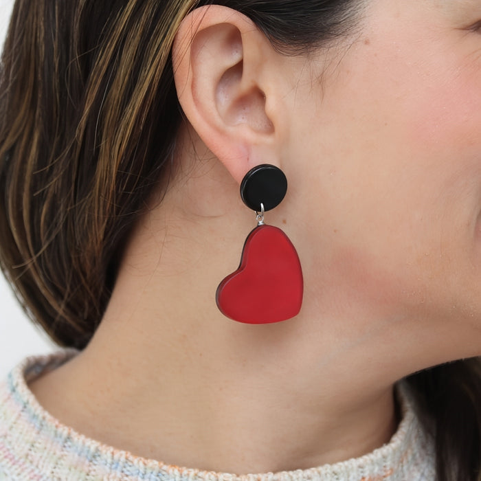 Red Frosted Heartstrings Earring - Sylca Designs - Chunky Jewelry