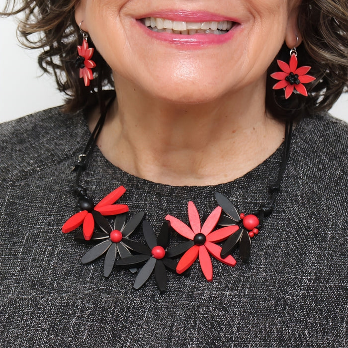 Red Garland Nectar Statement Necklace - Sylca Designs - Chunky Jewelry