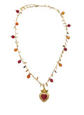 Red Gemstone With Heart Pendant Necklace SN004