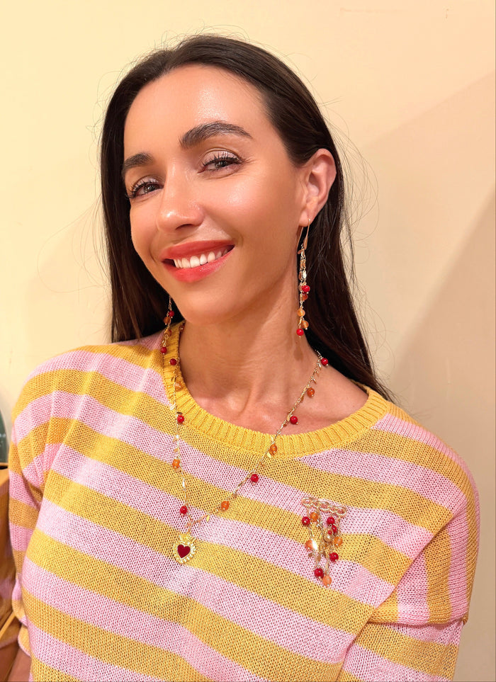 Red Gemstone With Heart Pendant Necklace SN004
