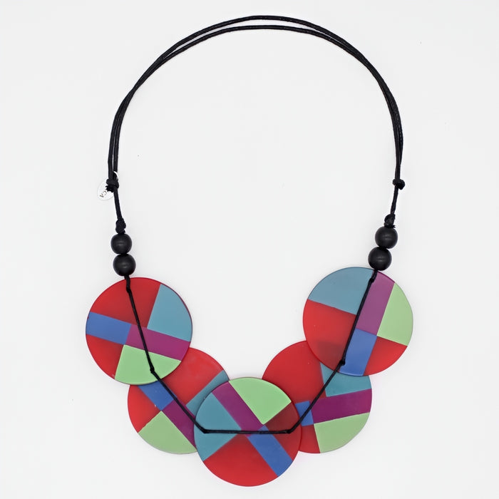 Red Geometric Design Statement Necklace - Sylca Designs - Chunky Jewelry