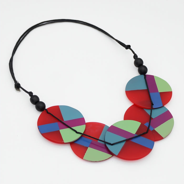 Red Geometric Design Statement Necklace - Sylca Designs - Chunky Jewelry