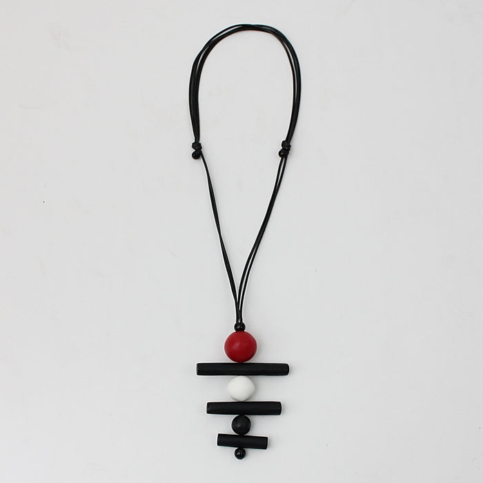 Red Linear Layers Pendant Necklace - Sylca Designs - Chunky Jewelry