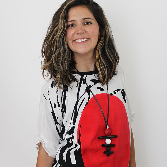 Red Linear Layers Pendant Necklace - Sylca Designs - Chunky Jewelry