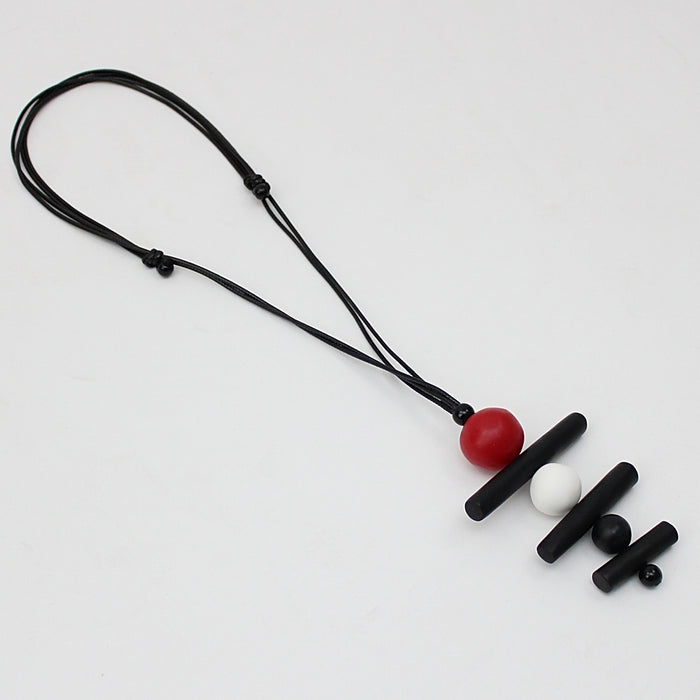 Red Linear Layers Pendant Necklace - Sylca Designs - Chunky Jewelry