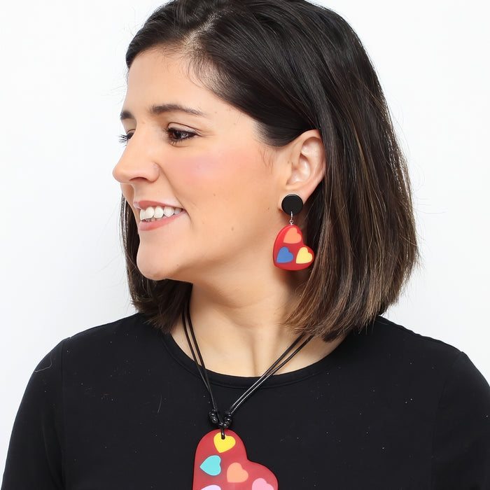 Red Multi-Color Fanciful Heart Earrings - Sylca Designs - Chunky Jewelry