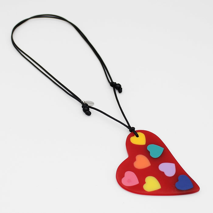 Red Multi-Color Fanciful Heart Pendant - Sylca Designs - Chunky Jewelry