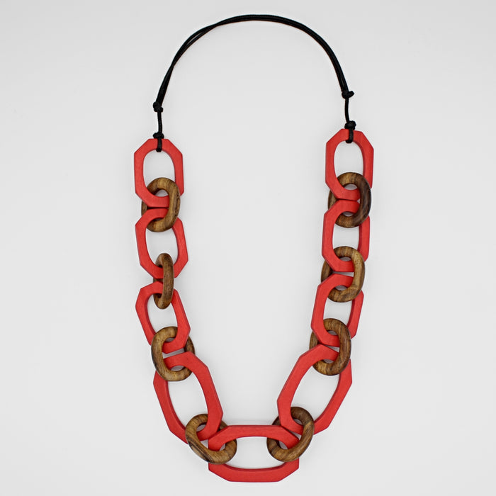 Red-Orange Luzara Link Necklace - Sylca Designs - Chunky Jewelry
