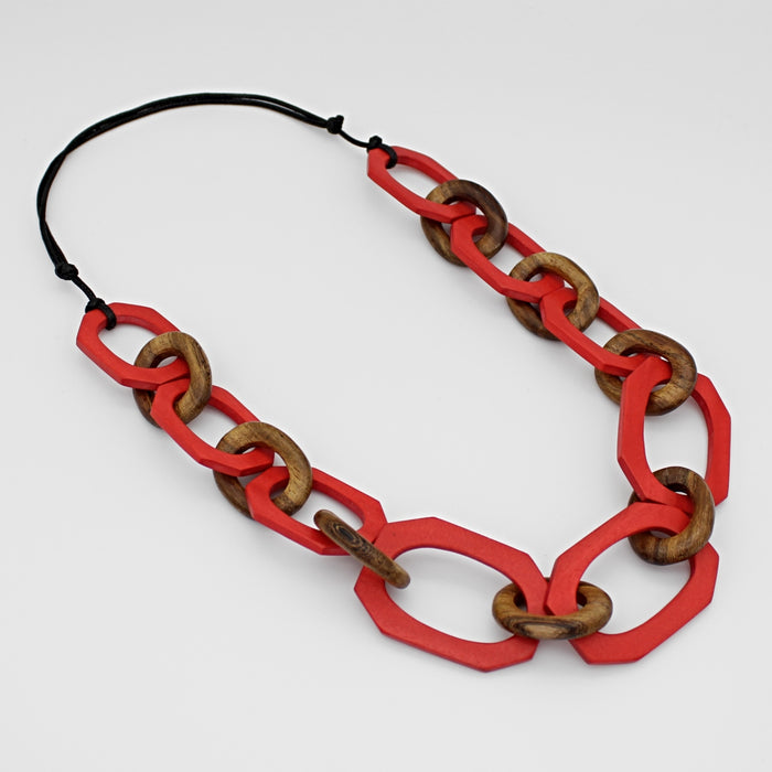 Red-Orange Luzara Link Necklace - Sylca Designs - Chunky Jewelry