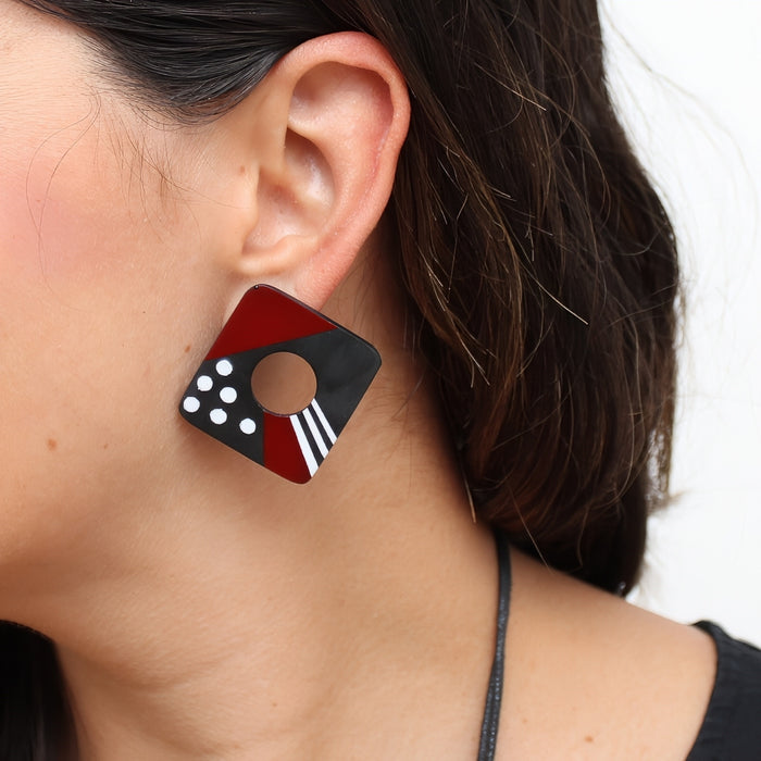 Red Playful Post Earrings - Sylca Designs - Chunky Jewelry
