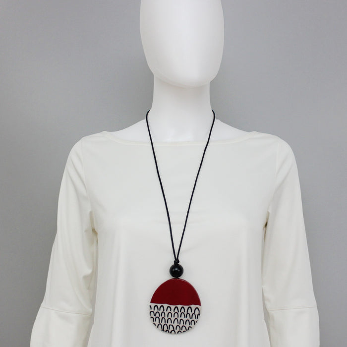 Red Round Decoupage Jolie Pendant - Sylca Designs - Chunky Jewelry