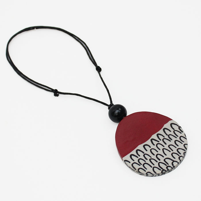 Red Round Decoupage Jolie Pendant - Sylca Designs - Chunky Jewelry