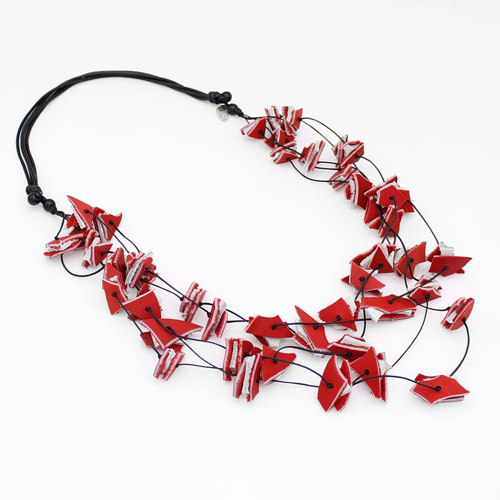 Red Salise Four Strand Leather Necklace
