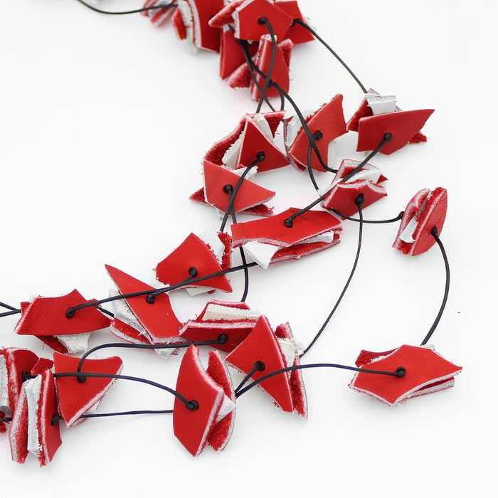 Red Salise Four Strand Leather Necklace