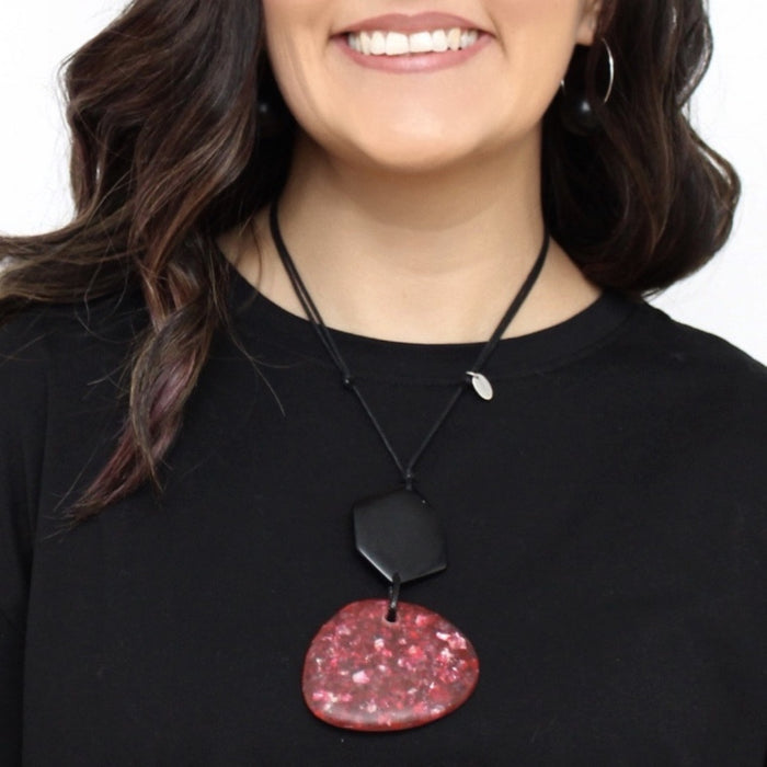 Red Sparkle Pendant Necklace - Sylca Designs - Chunky Jewelry