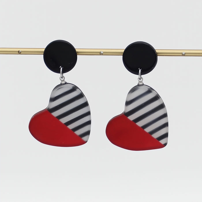 Red Stripe Frosted Heartstrings Earring - Sylca Designs - Chunky Jewelry