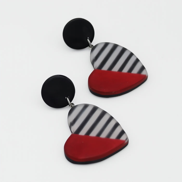Red Stripe Frosted Heartstrings Earring - Sylca Designs - Chunky Jewelry