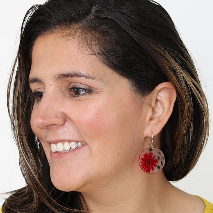 Red Veronica Frosted Flower Earrings - Sylca Designs - Chunky Jewelry