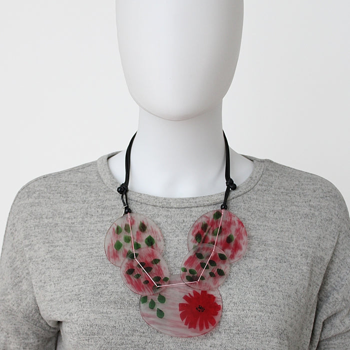 Red Veronica Frosted Flower Necklace - Sylca Designs - Chunky Jewelry