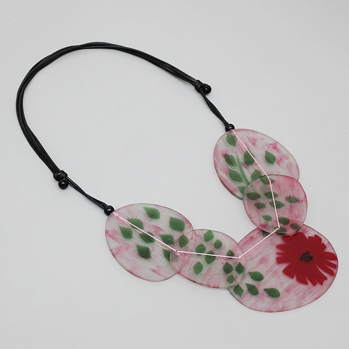 Red Veronica Frosted Flower Necklace - Sylca Designs - Chunky Jewelry