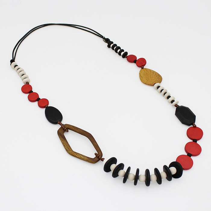 Red Wood Bead Gabby Necklace - Sylca Designs - Chunky Jewelry