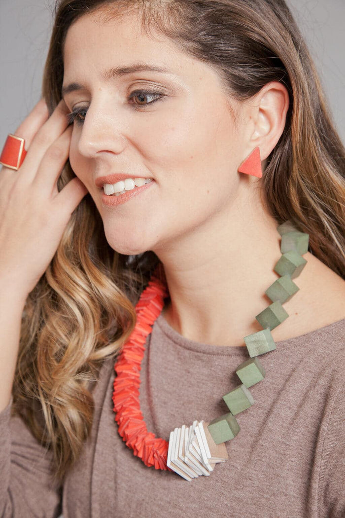 Red Wooden Ring with Gold Trim - Sylca Designs - Chunky Jewelry