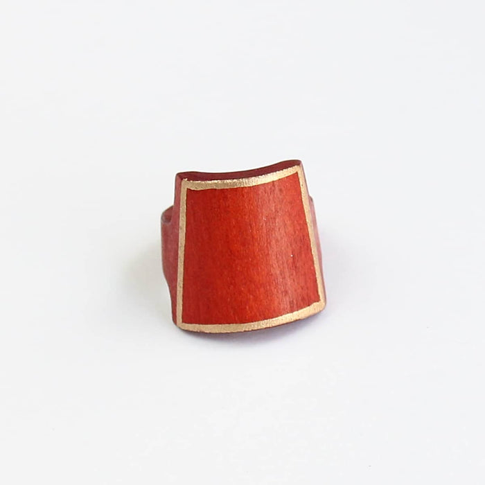 Red Wooden Ring with Gold Trim - Sylca Designs - Chunky Jewelry