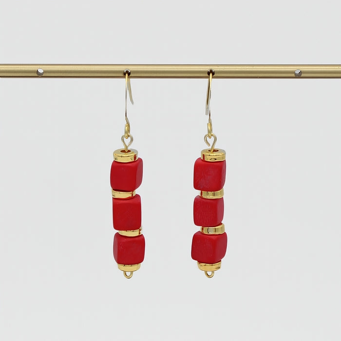 Red Zuba Cube Earring - Sylca Designs - Chunky Jewelry
