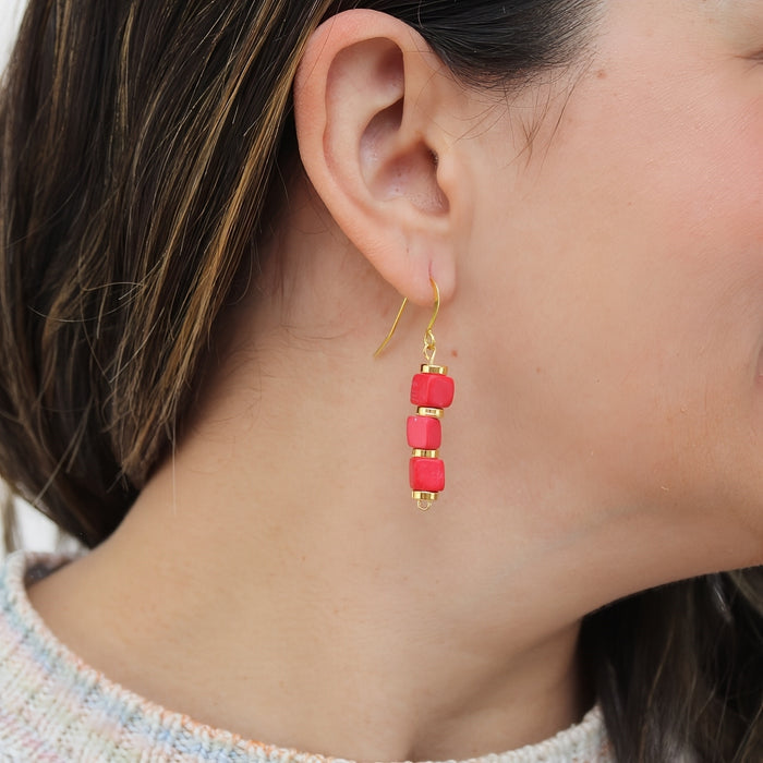 Red Zuba Cube Earring - Sylca Designs - Chunky Jewelry