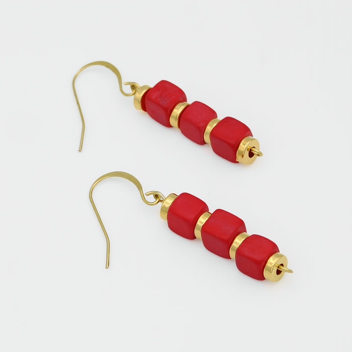 Red Zuba Cube Earring - Sylca Designs - Chunky Jewelry