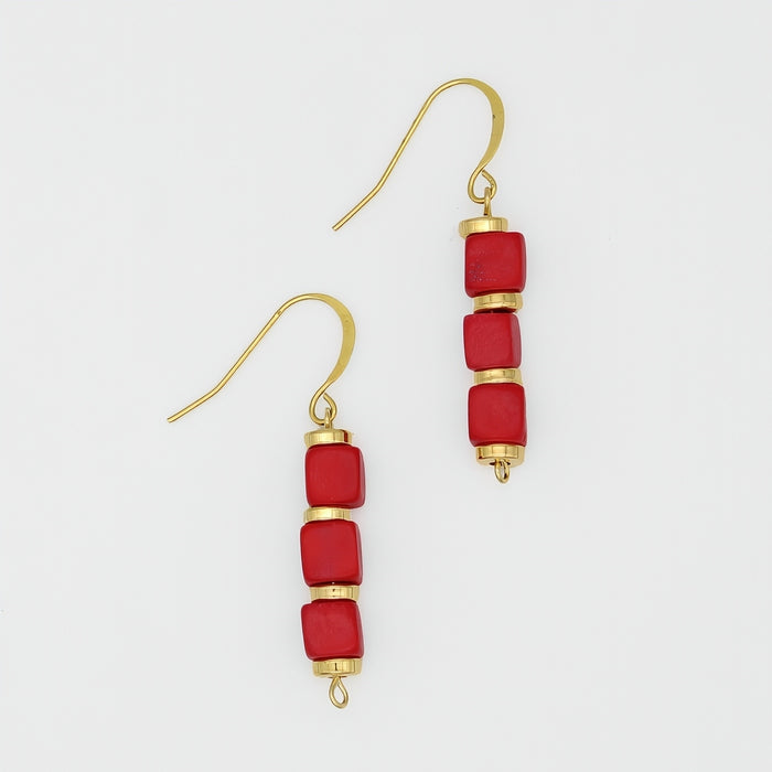 Red Zuba Cube Earring - Sylca Designs - Chunky Jewelry