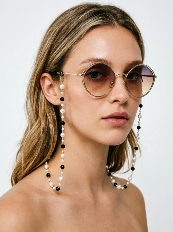 Removable Black &White Freshwater Pearls Glasses Chain Jewelry Accessories EC003