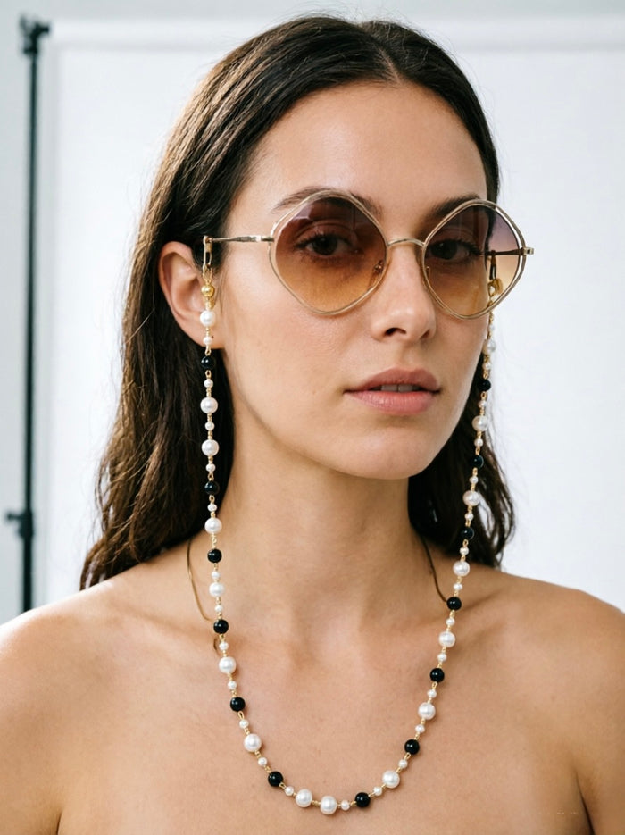 Removable Black &White Freshwater Pearls Glasses Chain Jewelry Accessories EC003