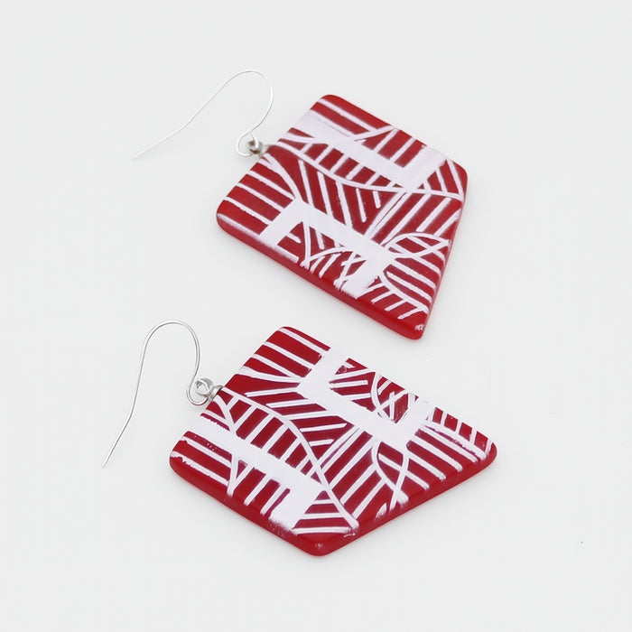 Reva Red and White Painted Grid Earrings - Sylca Designs - Chunky Jewelry