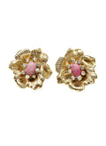 Rhodonite Stone Flower Setting Statement Stud Earrings PE037