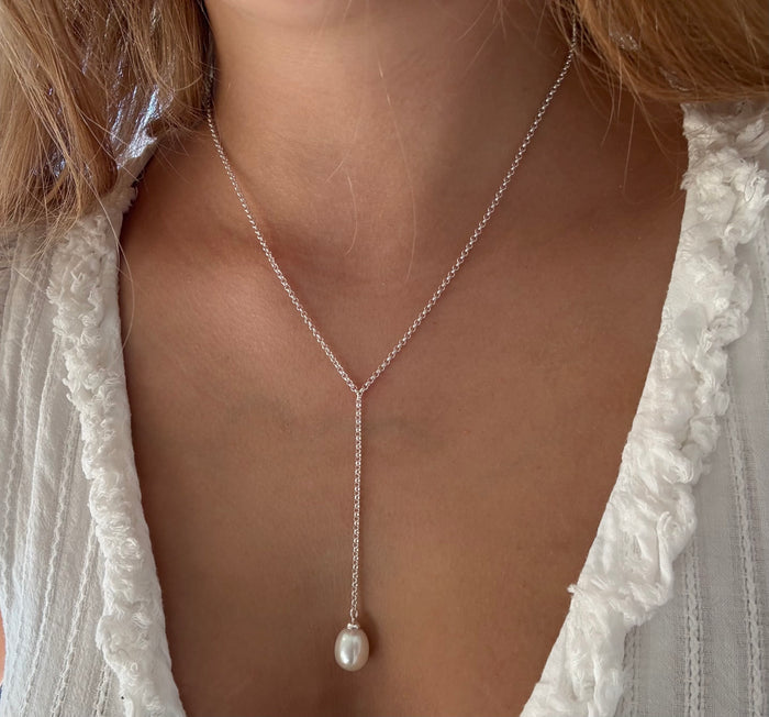 Ricki Pearl Necklace Silver| Sterling Silver Freshwater Pearl Necklace Australia