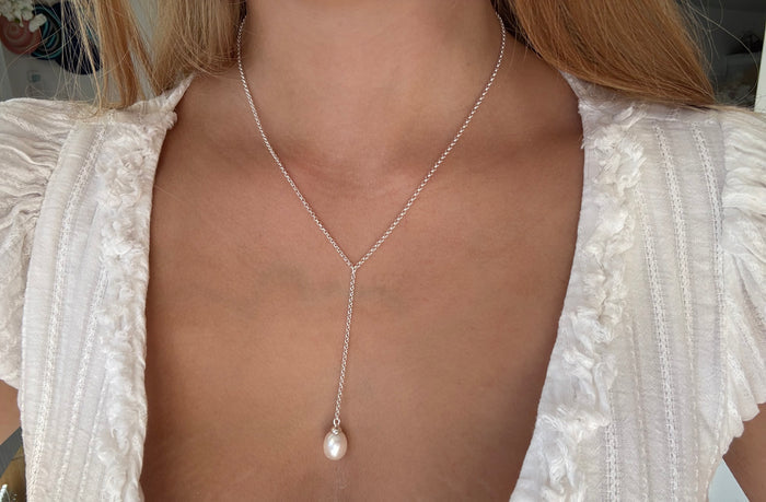 Ricki Pearl Necklace Silver| Sterling Silver Freshwater Pearl Necklace Australia