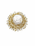 Romantic Style Floral Freshwater Pearl With Crystal Cocktail Ring SR009