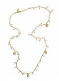 Romantic Style Freshwater Pearl With Flower Charms Long Necklace SN043
