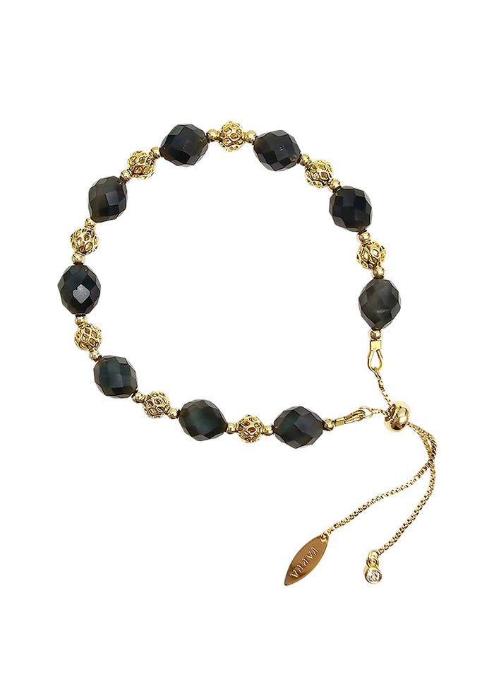 Romantic Style Oval Black Obsidian Adjustable Bracelet SB025