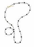 Romantic Style Oval Black Obsidian With White Freshwater Pearl Long Necklace SN048