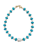 Rondelle Turquoise With Freshwater Baroque Pearls Necklace PN021