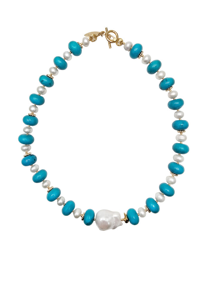 Rondelle Turquoise With Freshwater Baroque Pearls Necklace PN021